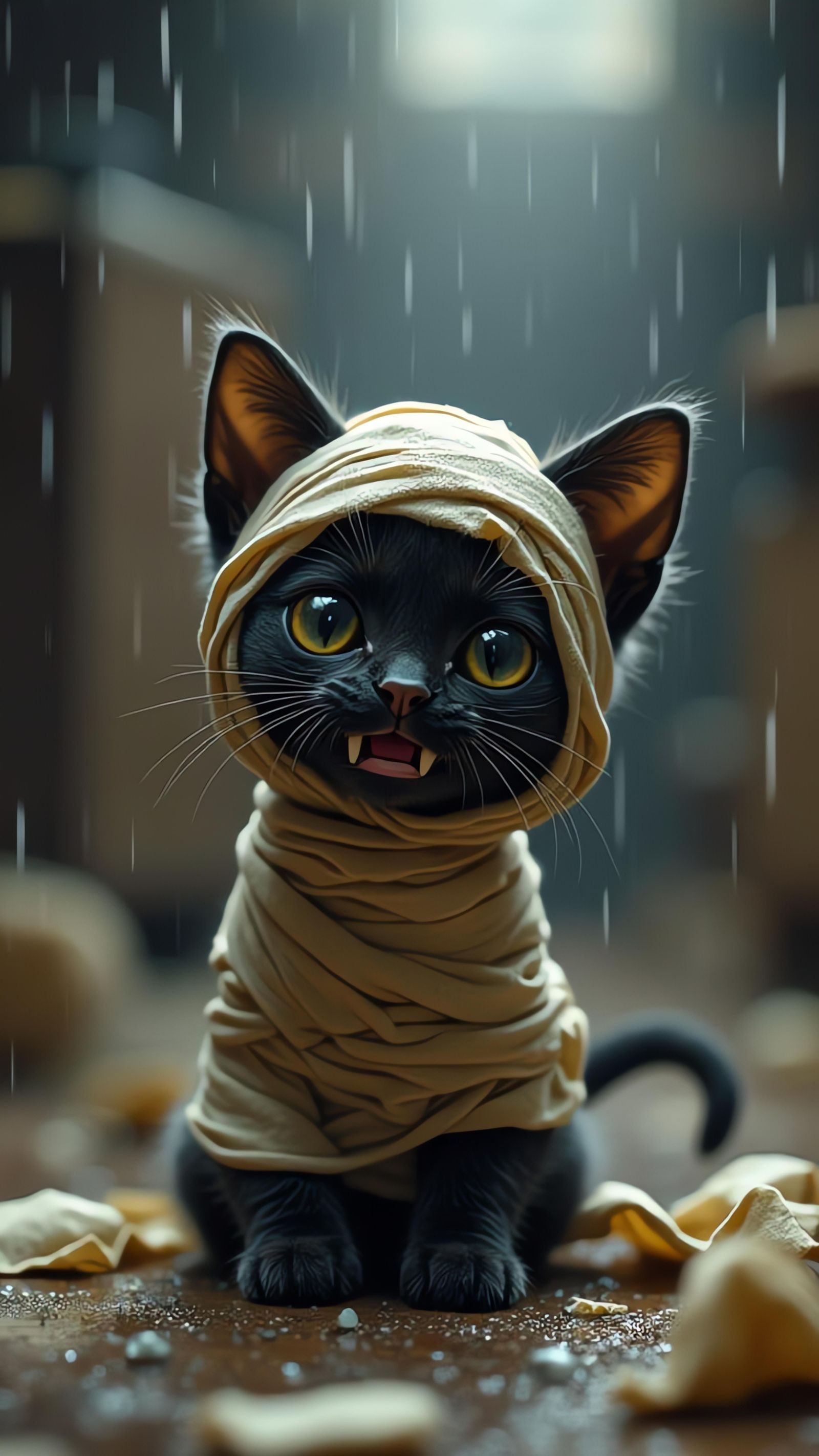 Kitten Mummy in Attic: 3D Anime Art