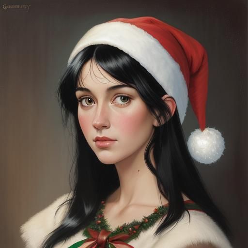 Christmas Black Hair in Oil Painting Style