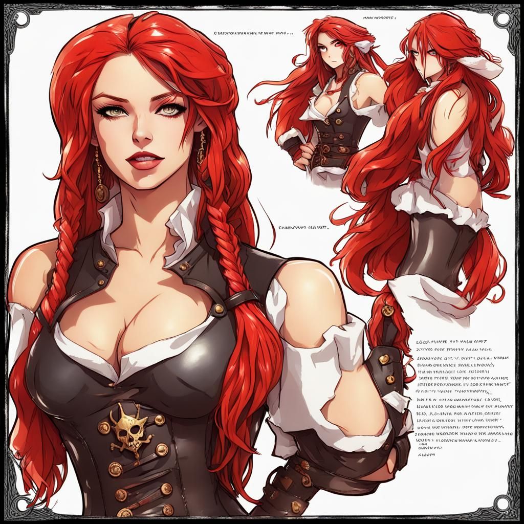 Beautiful Pirate Woman Character Sheet in Anime Style