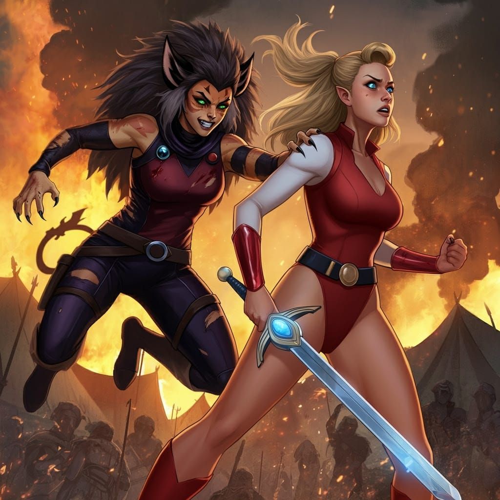 Catra's Vicious Assault in a Burning Village