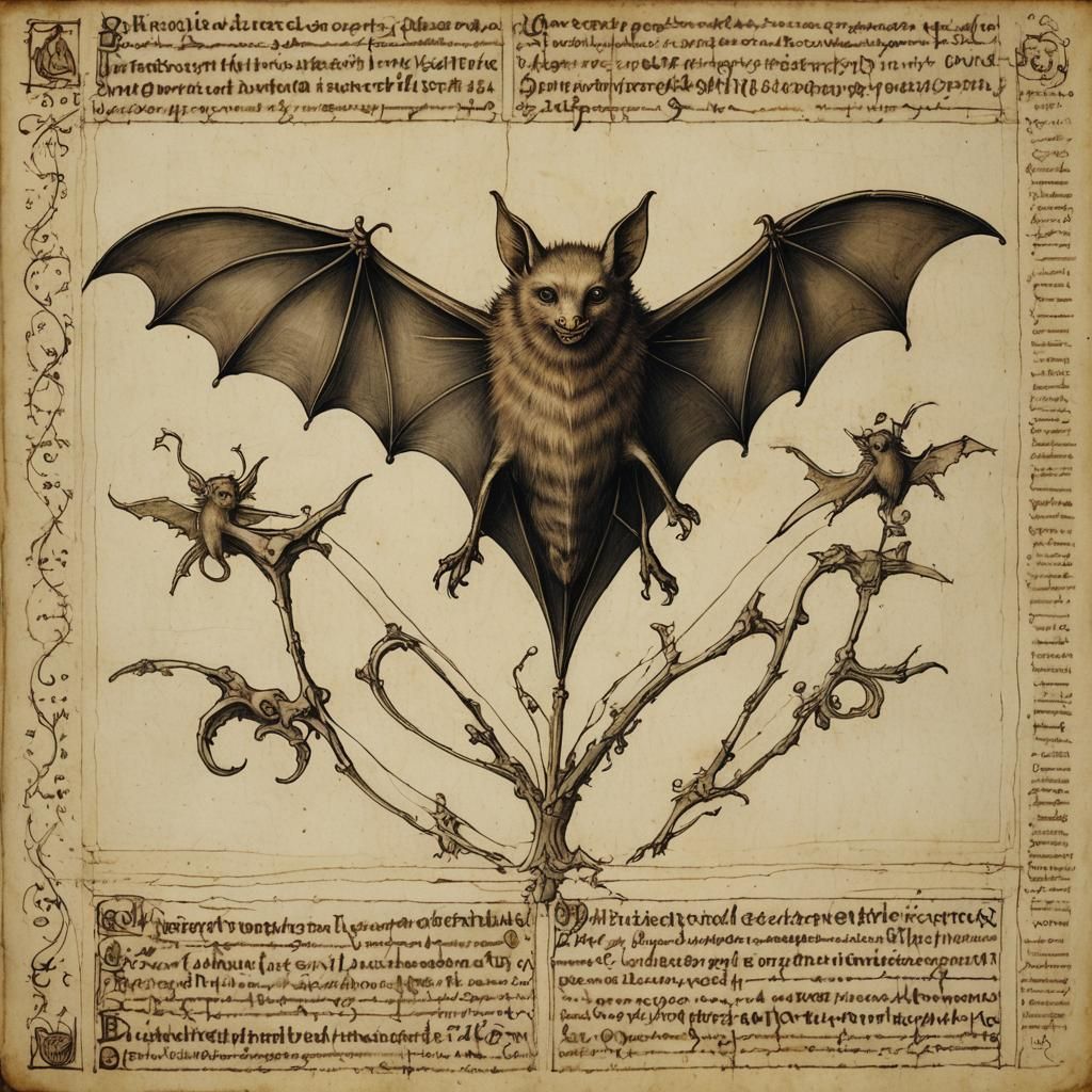 Bat in Leonardo da Vinci Style Bestiary