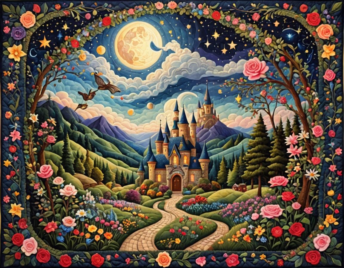 Fairytale Quilt: Whimsical Patchwork Fantasy Scene