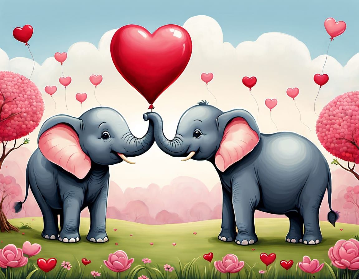 Charming Elephant Couple Soars on Valentine's Day