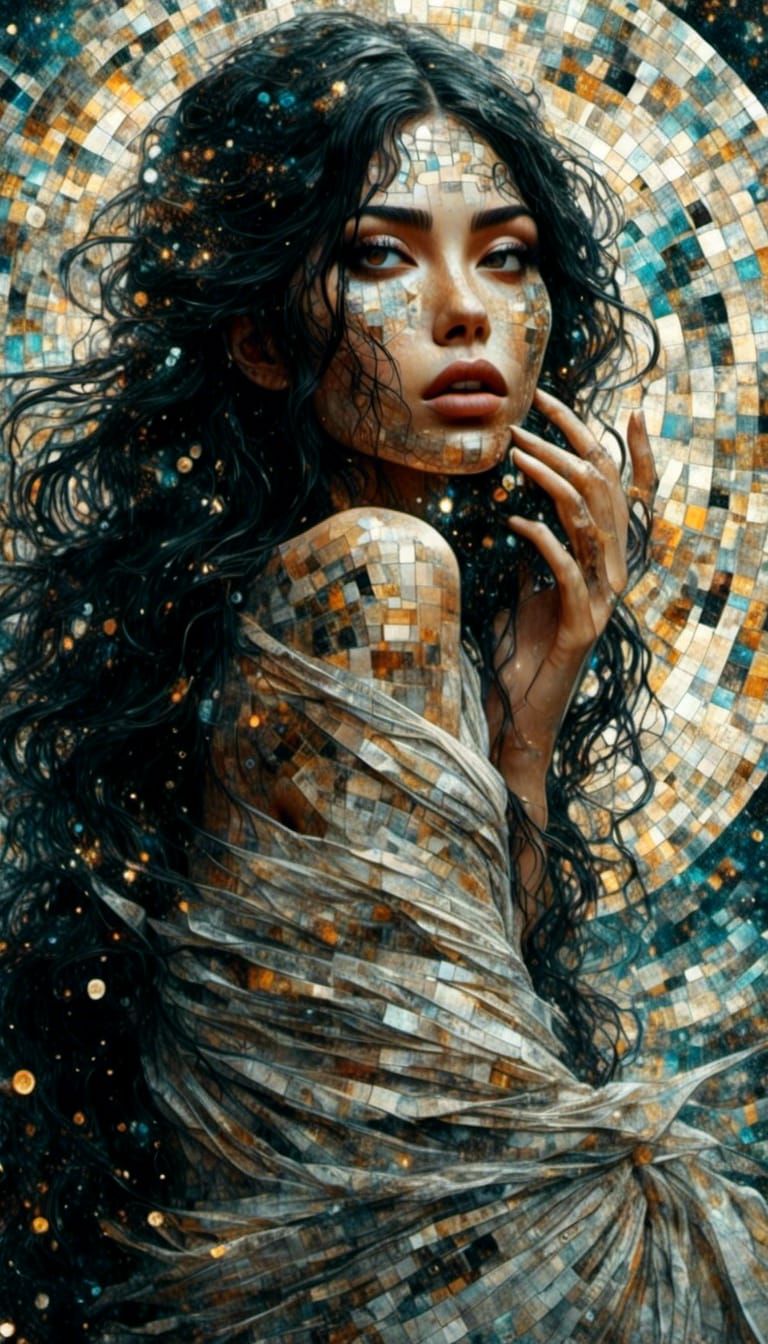 Mosaic Portrait of a Beautiful Woman