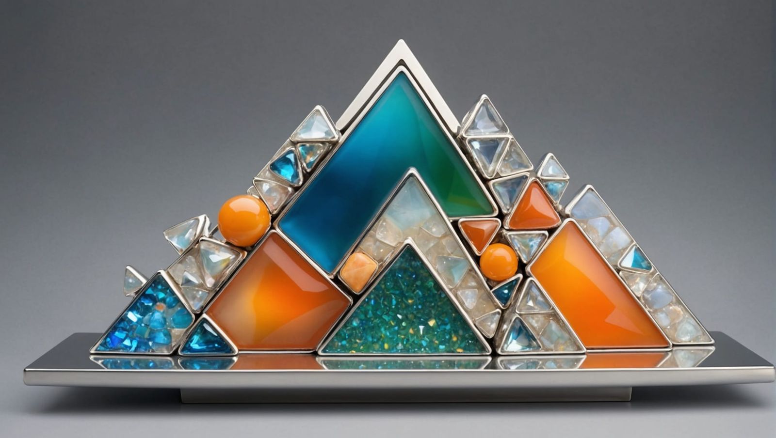 Iridescent Moonstone Sculpture in Liquid Silver Waves