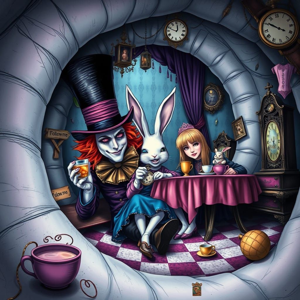 Mad Hatter's Whimsical Descent into the Psychedelic Rabbit H...
