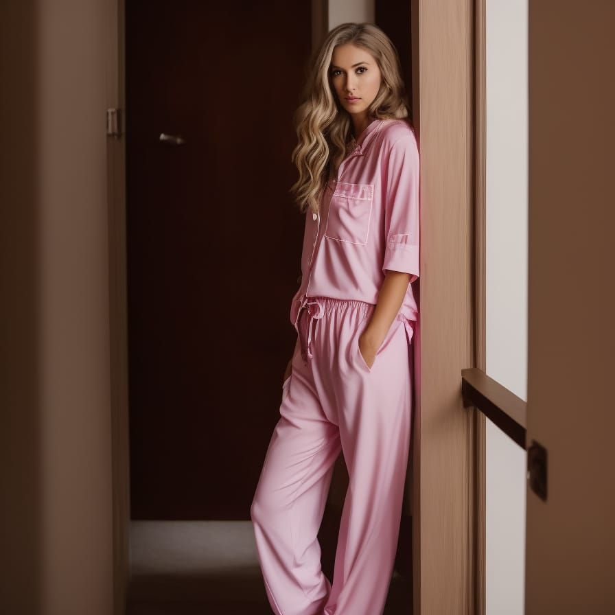 Young Woman in Pajamas Leaning in Doorway