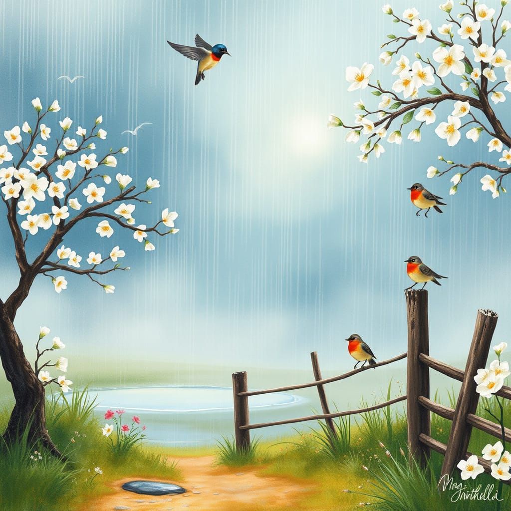 Whimsical Dawn Landscape in Watercolor Style