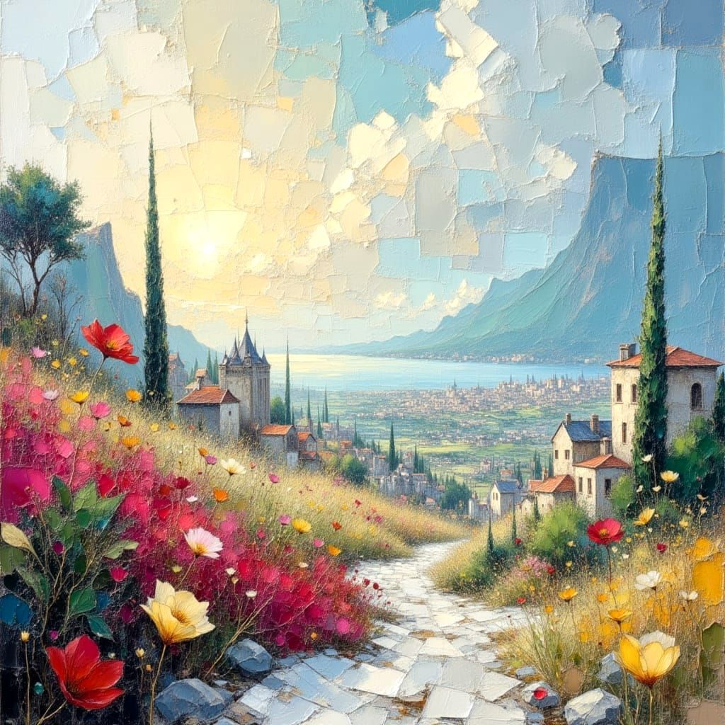 Illuminated Cityscapes in Impasto Oil Painting Style