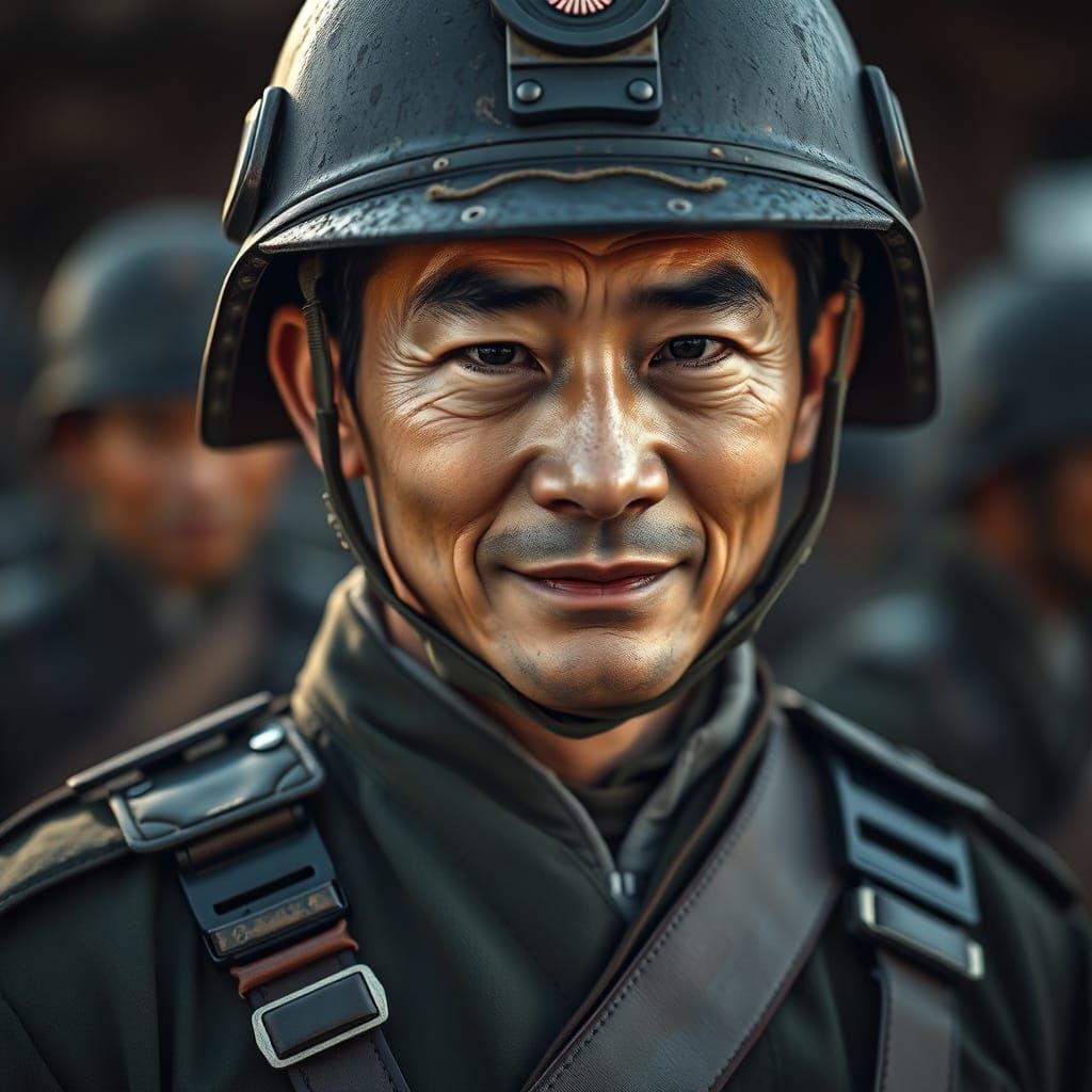 Portrait of a Japanese Soldier in Moody, High-Contrast Style