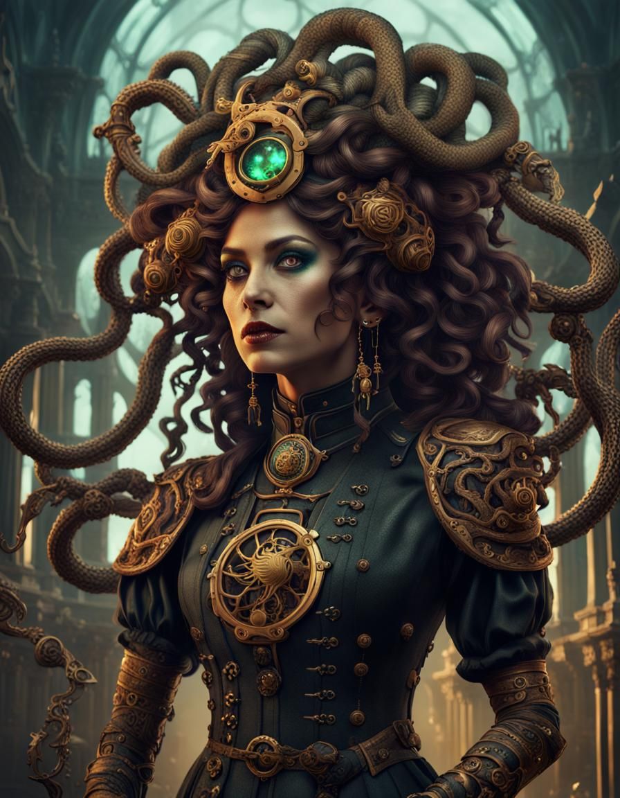 Steampunk Gothic Medusa Lady in Detailed Matte Painting