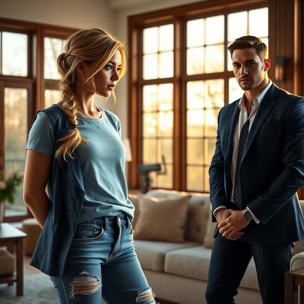 Blonde Woman and Italian Man in Sun-Drenched Room