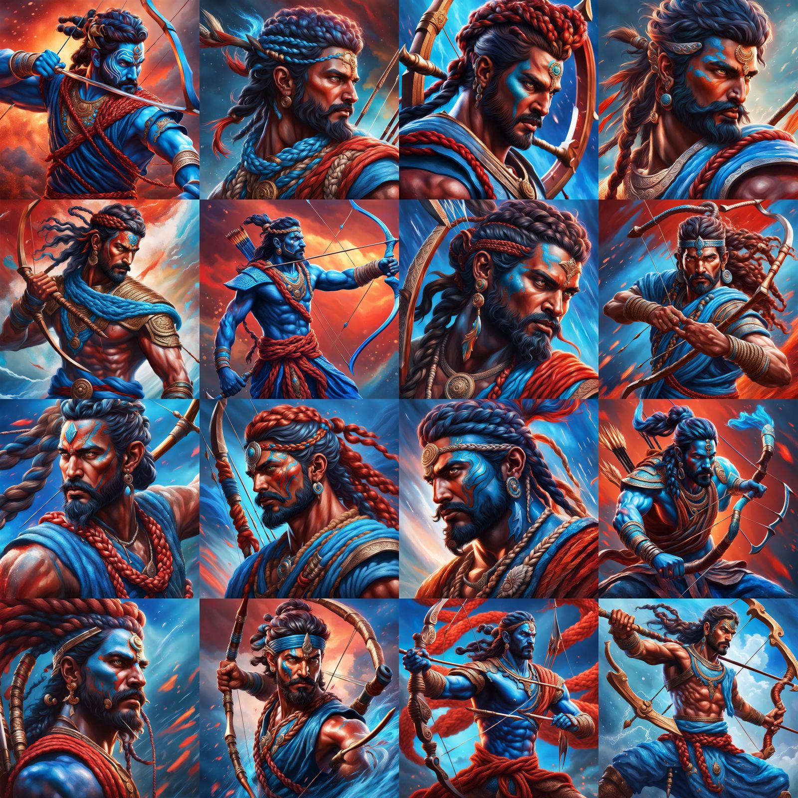 Rudra: Hyperrealistic Vedic Storm God Archer Portrait