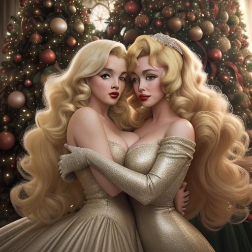 Glamorous Blond and Redhead Near Christmas Tree