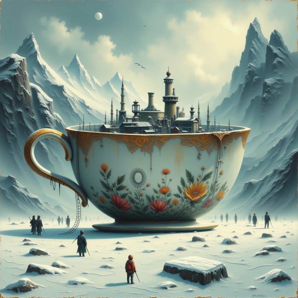 Giant Teacup City in Snowy Valley