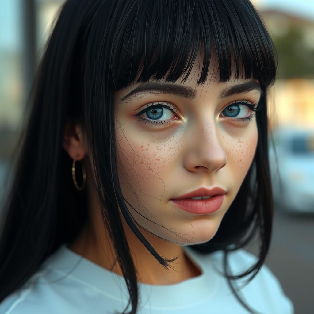 Gothic Woman with Black Hair and Glass Eyes