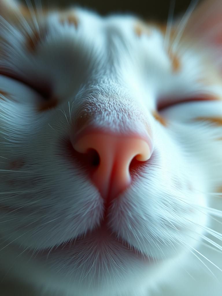Cinematic Close-up of a Sleeping White Cat