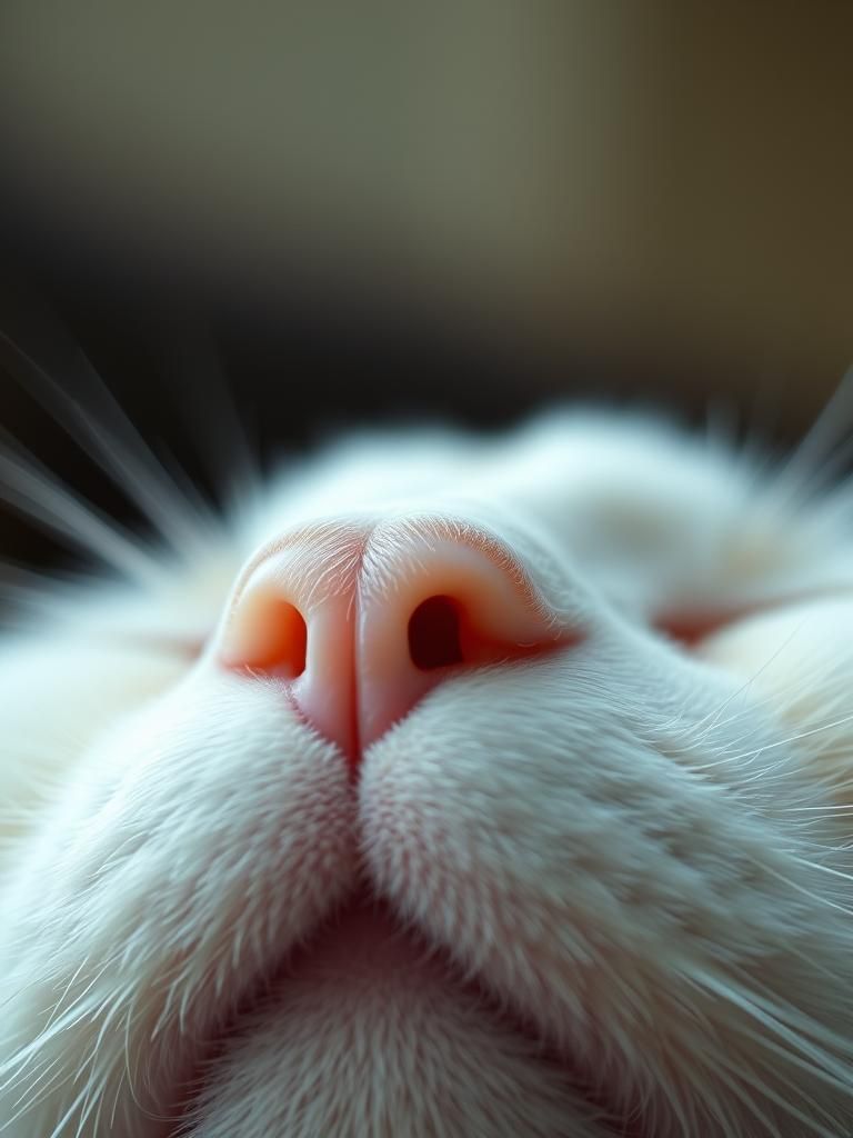 Cinematic Closeup of a Sleeping White Cat's Nose