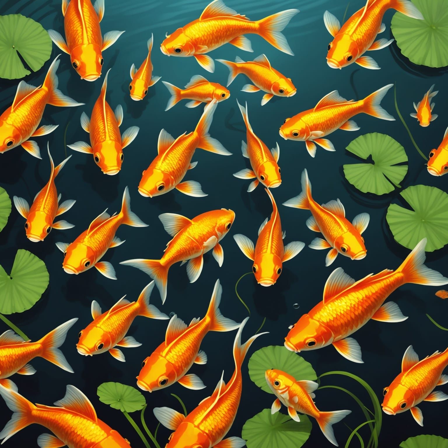 Colorful Goldfish Swimming in a Detailed Pond