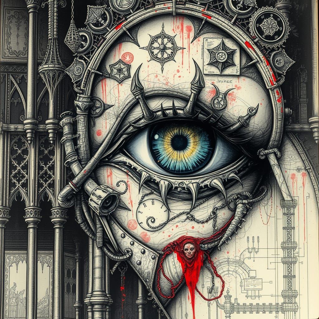 Dystopian Medieval Eye in Grimdark Biopunk Style