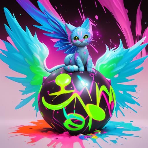 Winged Kitten on Exotic Planet: Graffiti Art Style