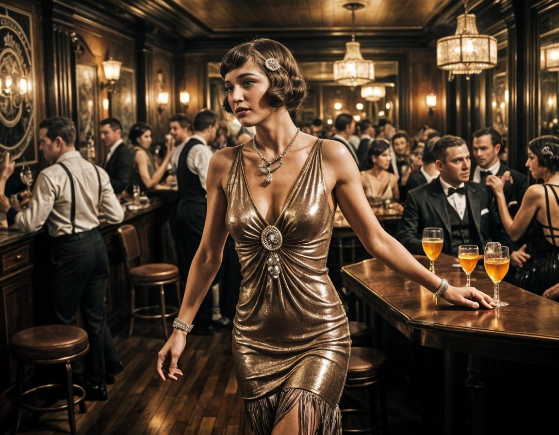 Flapper Dances Charleston in Smoky Speakeasy