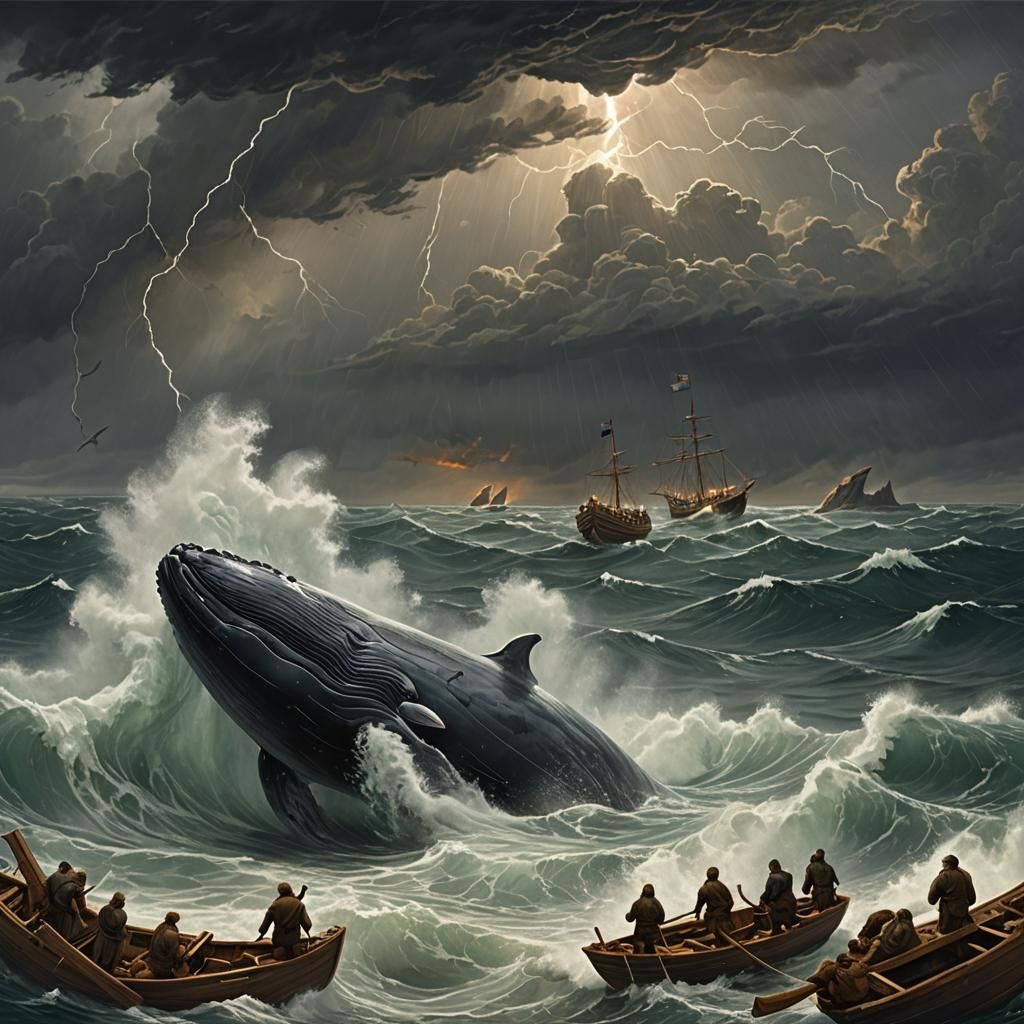 Jonah and the Whale in Stormy Sea