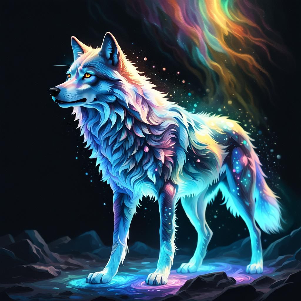 Radiant Light Wolf in Ethereal Dreamscape