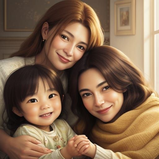 Warm Family Portrait in Vibrant Oil Painting Style