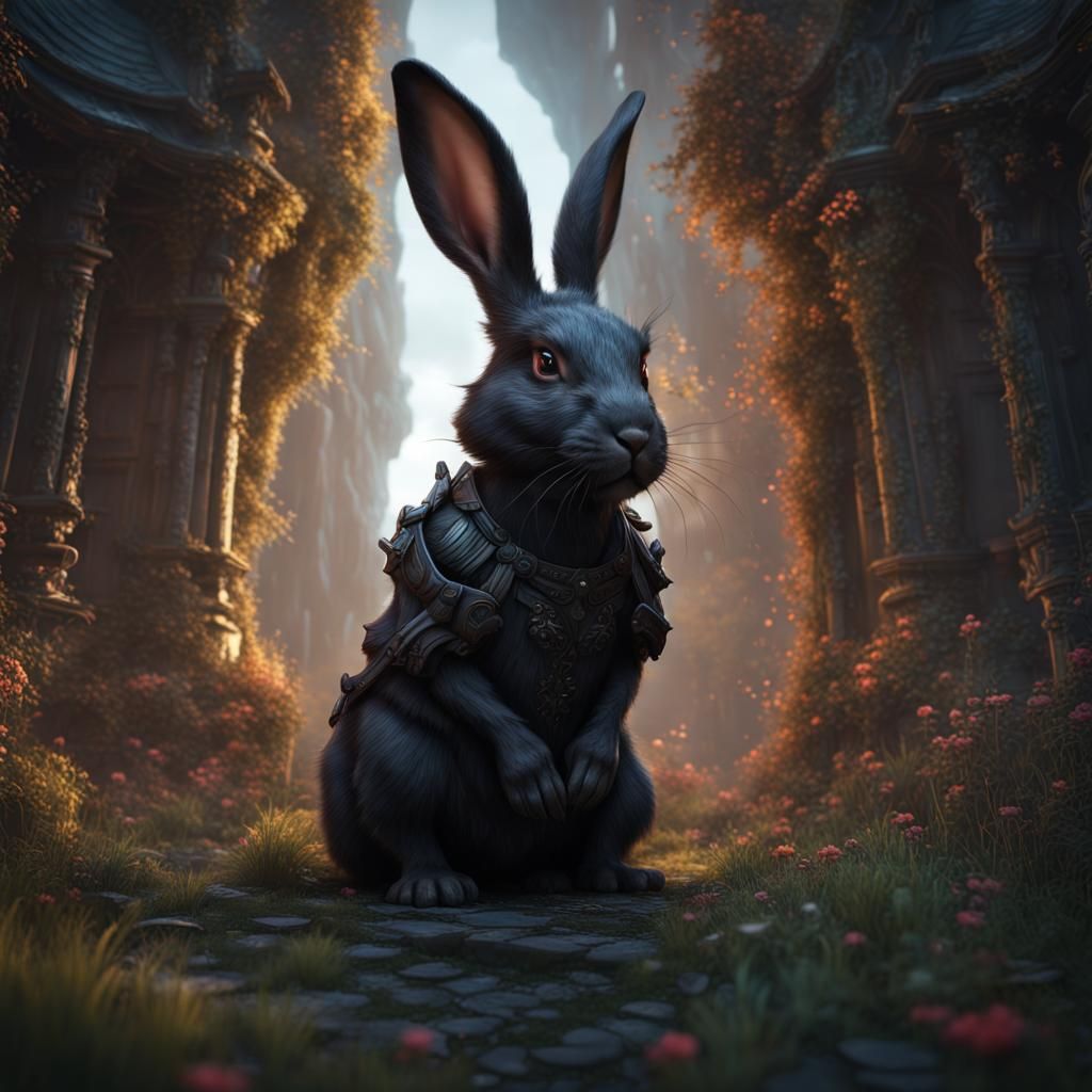 Fantastical Black Rabbit Matte Painting in Deep Color