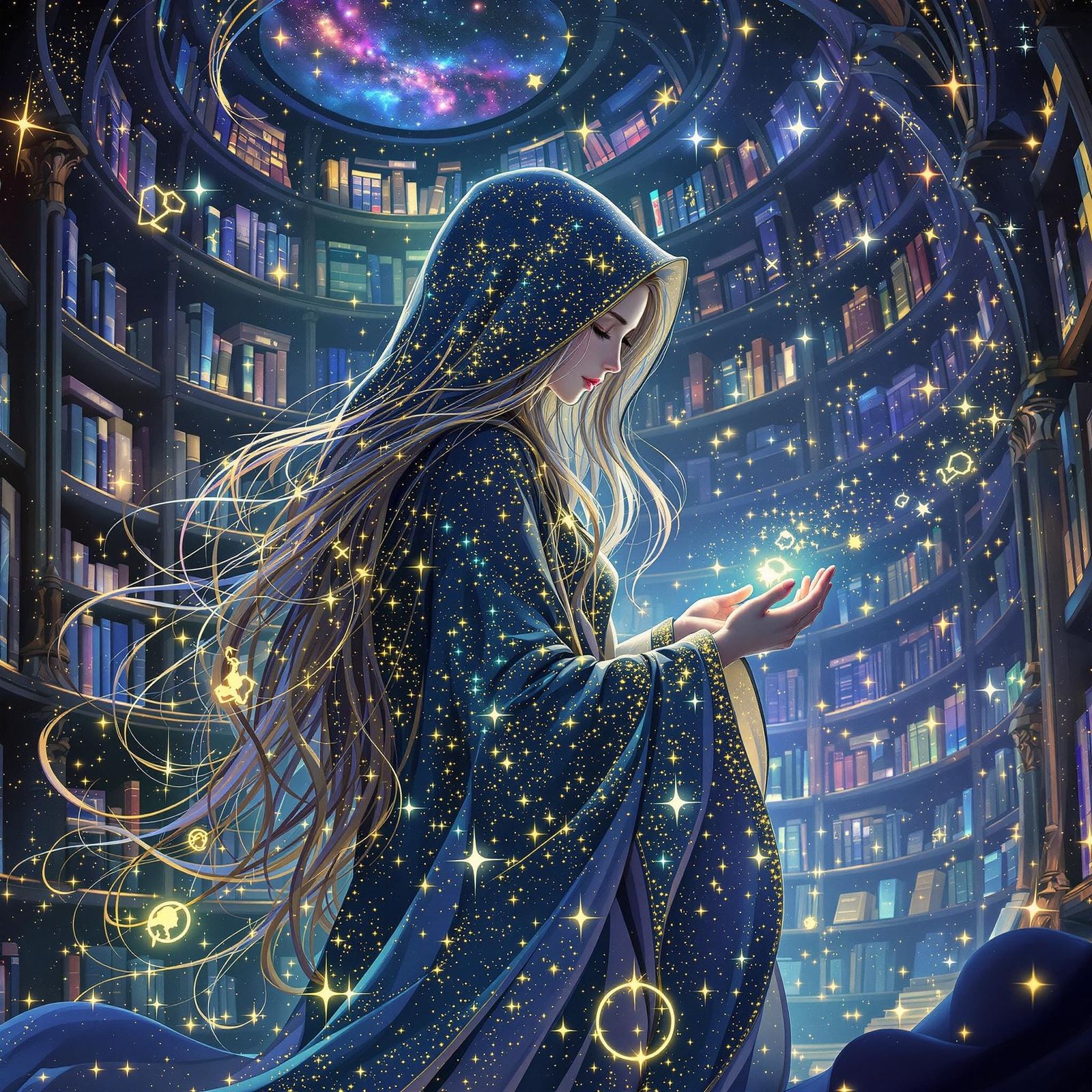 Celestial Librarian in a Cosmic Dreamscape