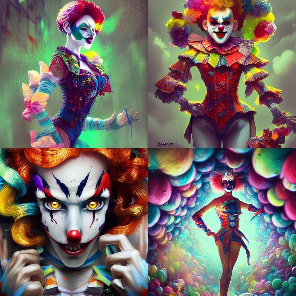 Sinisterly Cute Clown in Hyper-Realistic Digital Art