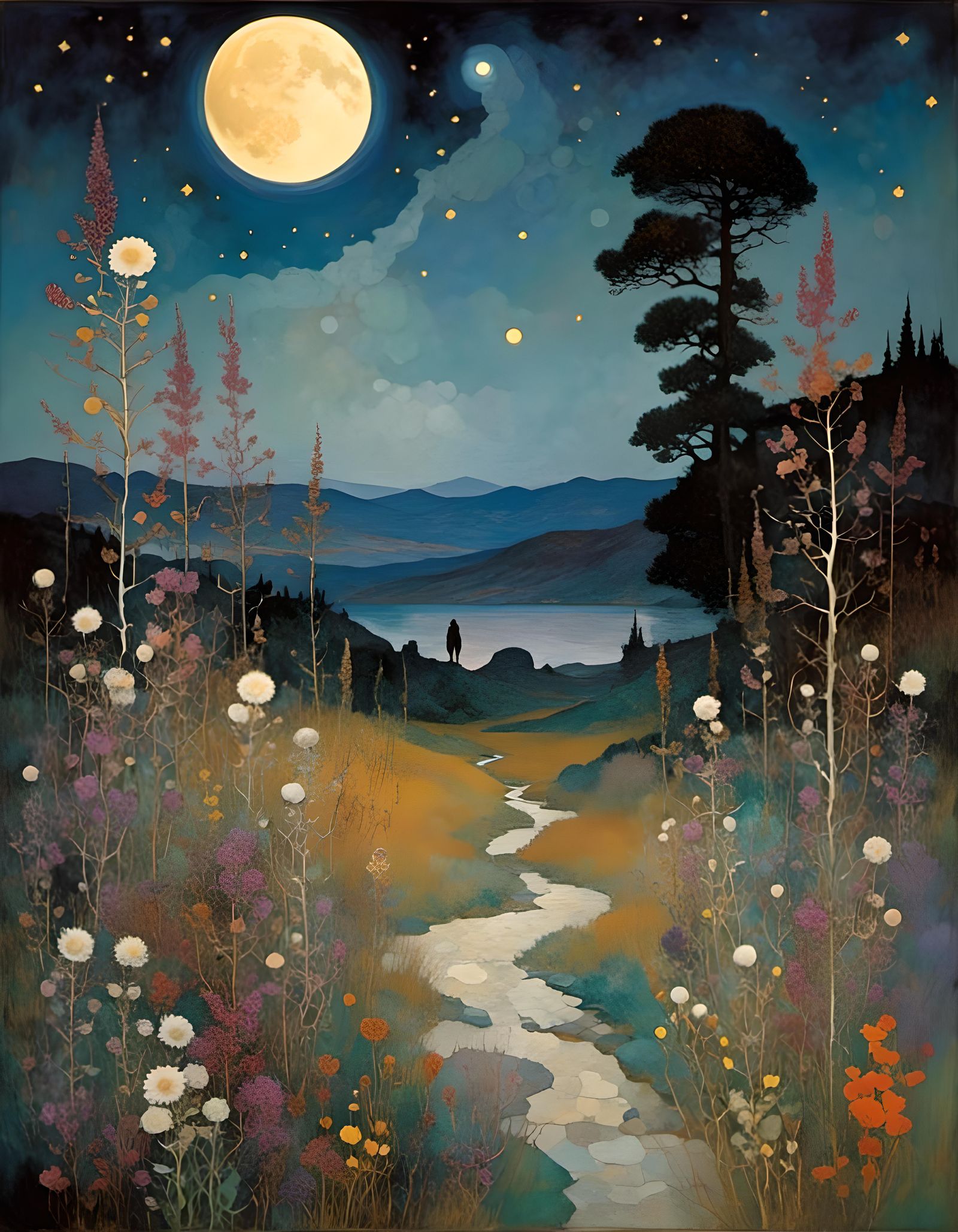 Gothic Moonlit Skull Scene as Oil Painting