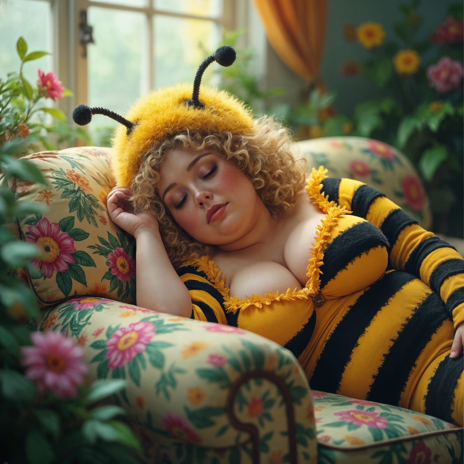 Bumblebee Woman Sleeping: Hyperrealistic Macro Photography