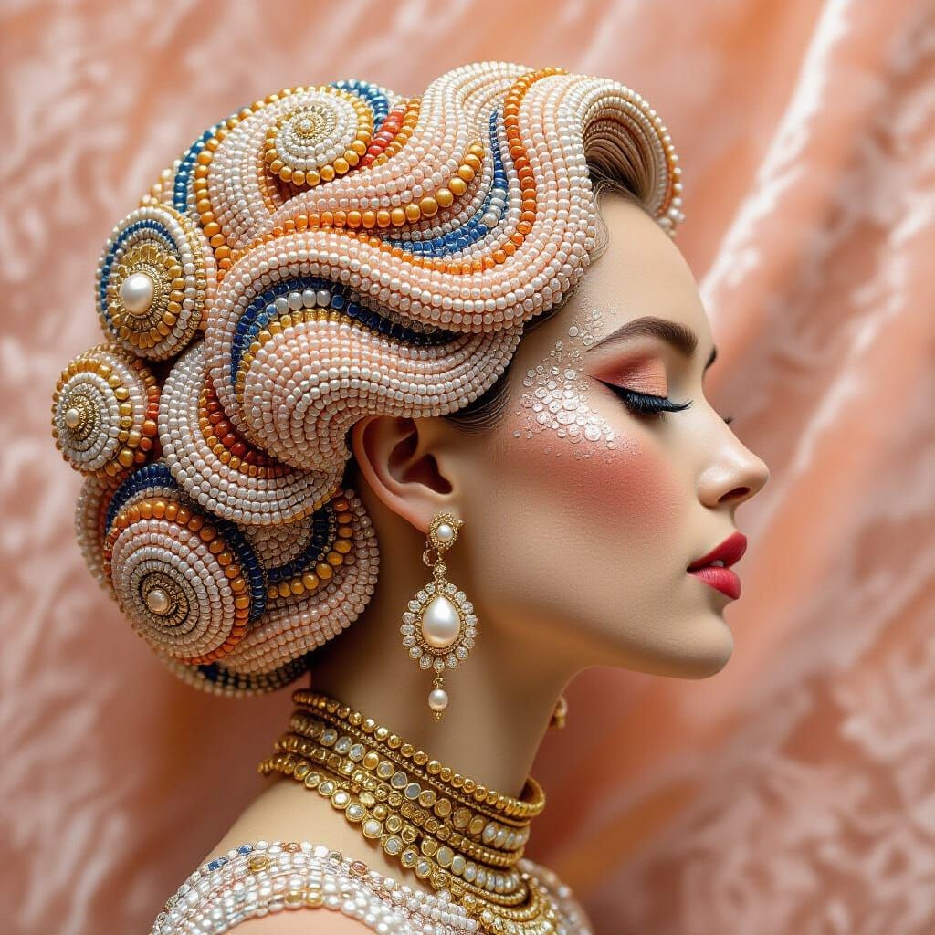 Beaded Woman Profile in Digital Mosaic Style