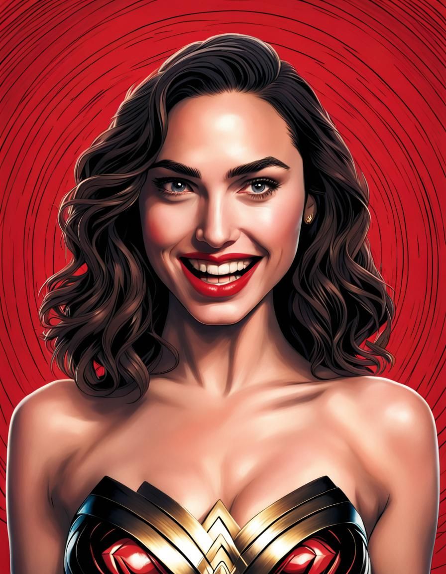 Wonder Woman Hypnotized with Red Spiral Background