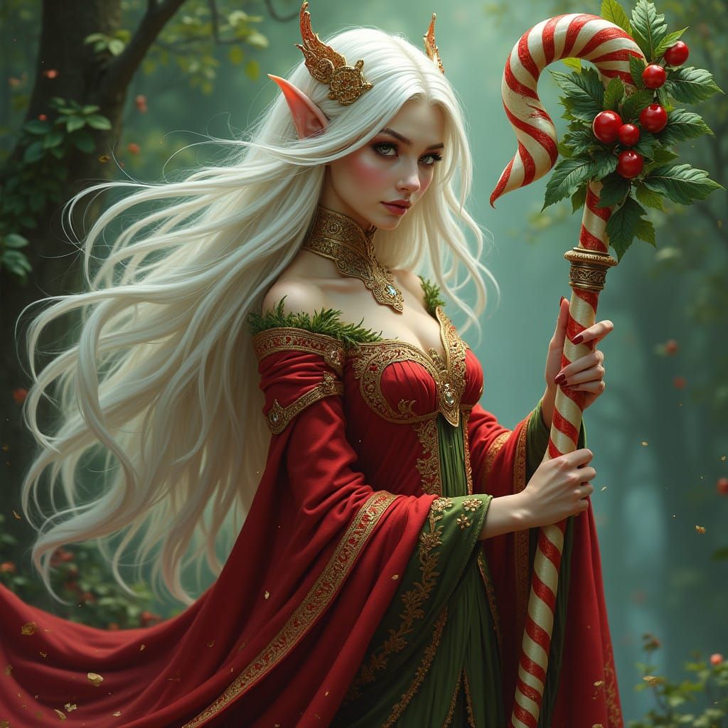 Ethereal Gothic Christmas Witch in Resplendent Red and Green