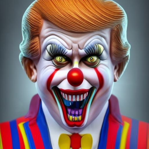 Hyperrealistic Grotesque Clown Parody of Donald Trump