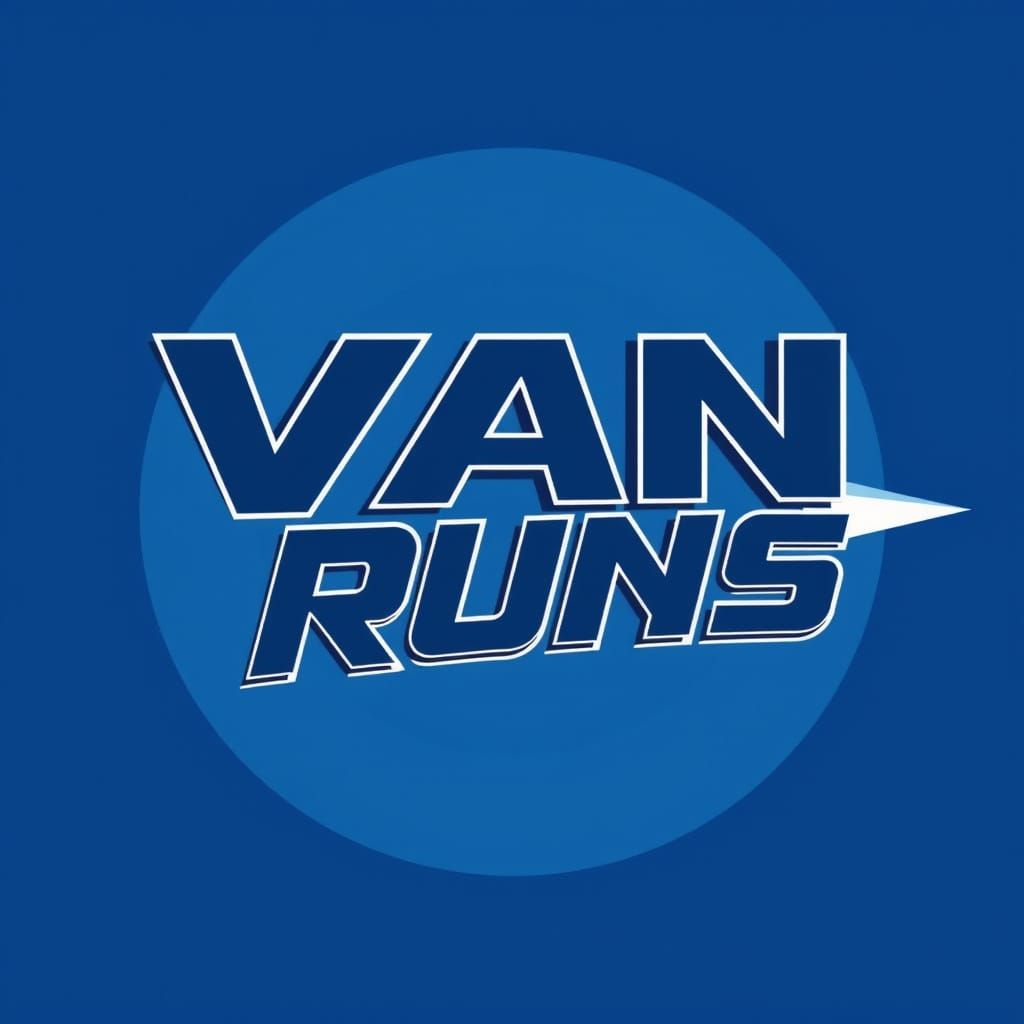 Futuristic "VAN RUNS" Graphic on Blue Oval