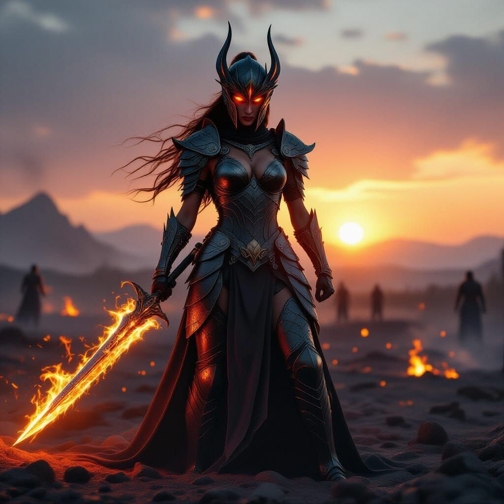 Goddess of Flame Triumphant in Epic Battle Scene