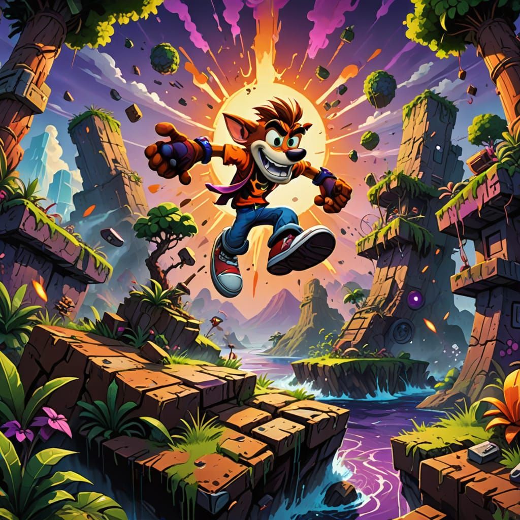 Crash Bandicoot Leaps Between Floating Islands in Graffiti A...