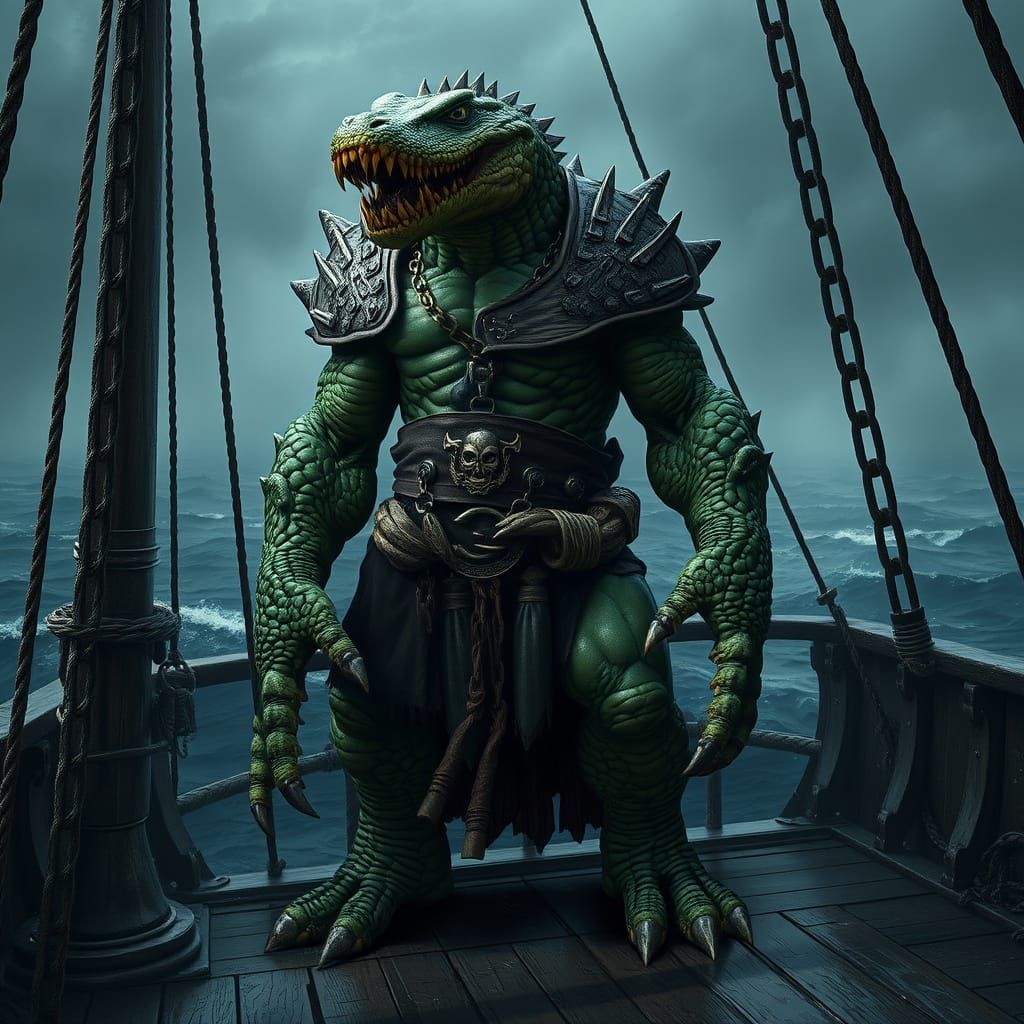 Gothic Reptilian Warrior on Pirate Ship