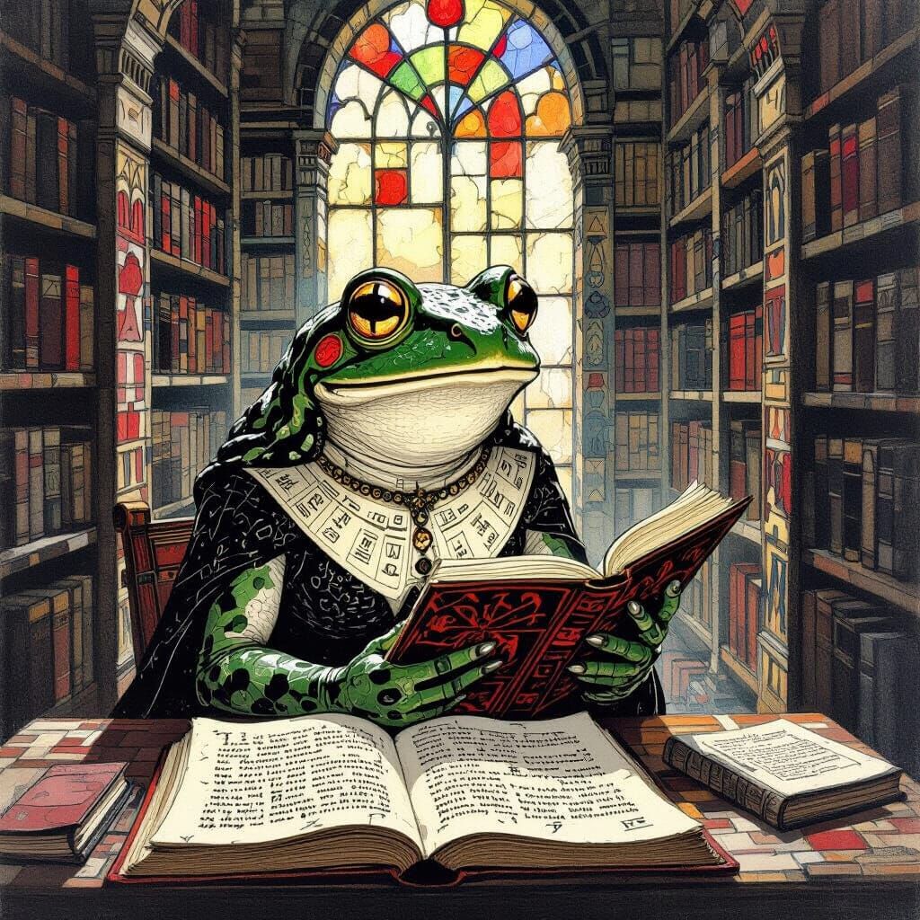 Frog Woman Discovers Ancient Knowledge in Library
