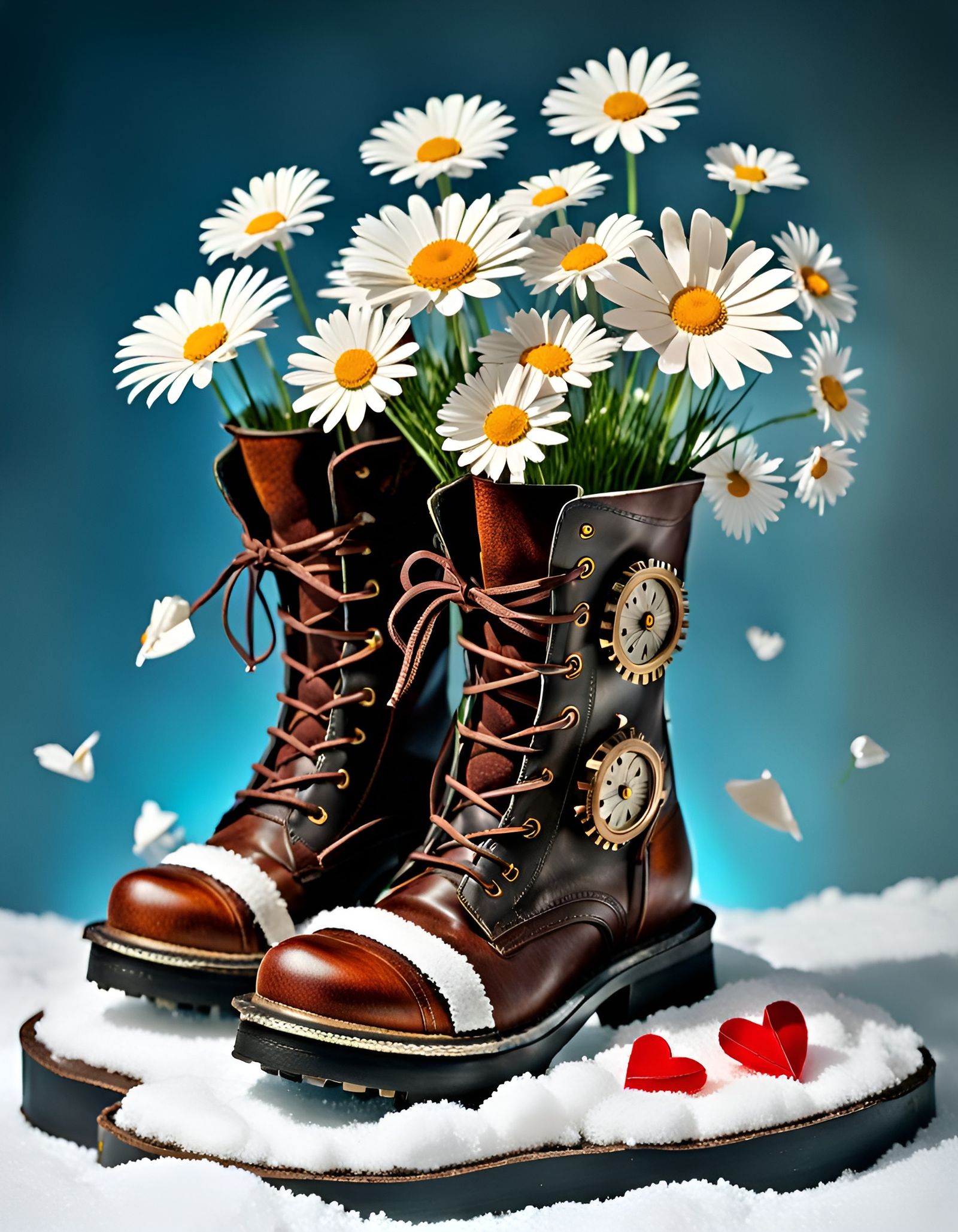 Steampunk Boots in Winter Bloom with Origami Heart