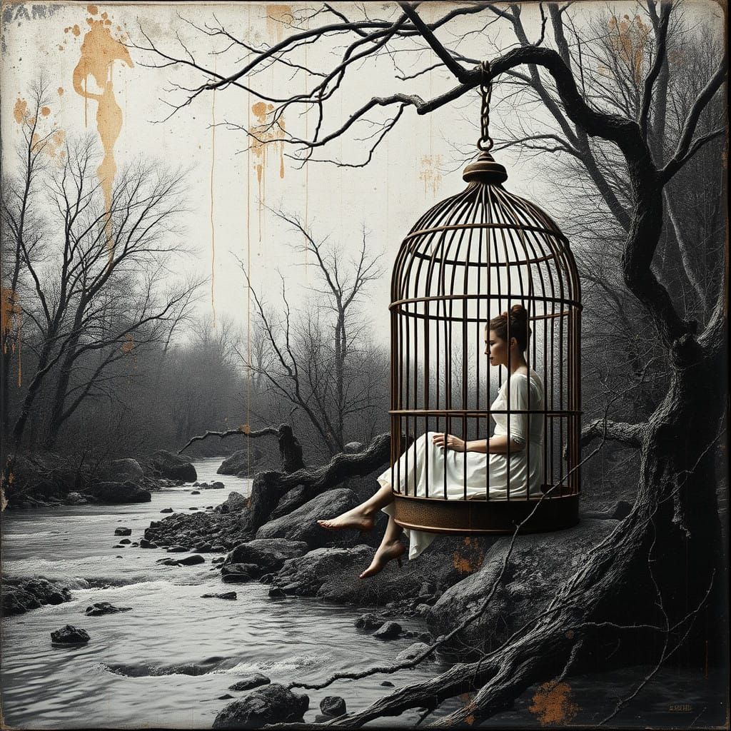 Surreal Fine Art Study of a Woman in a River Landscape