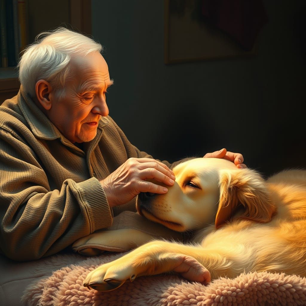 An Elderly Man Says Goodbye to His Loyal Golden Retriever