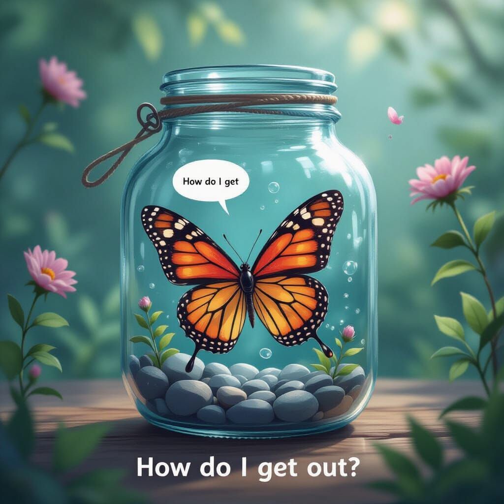 Confused Anime Butterfly Trapped in Jar