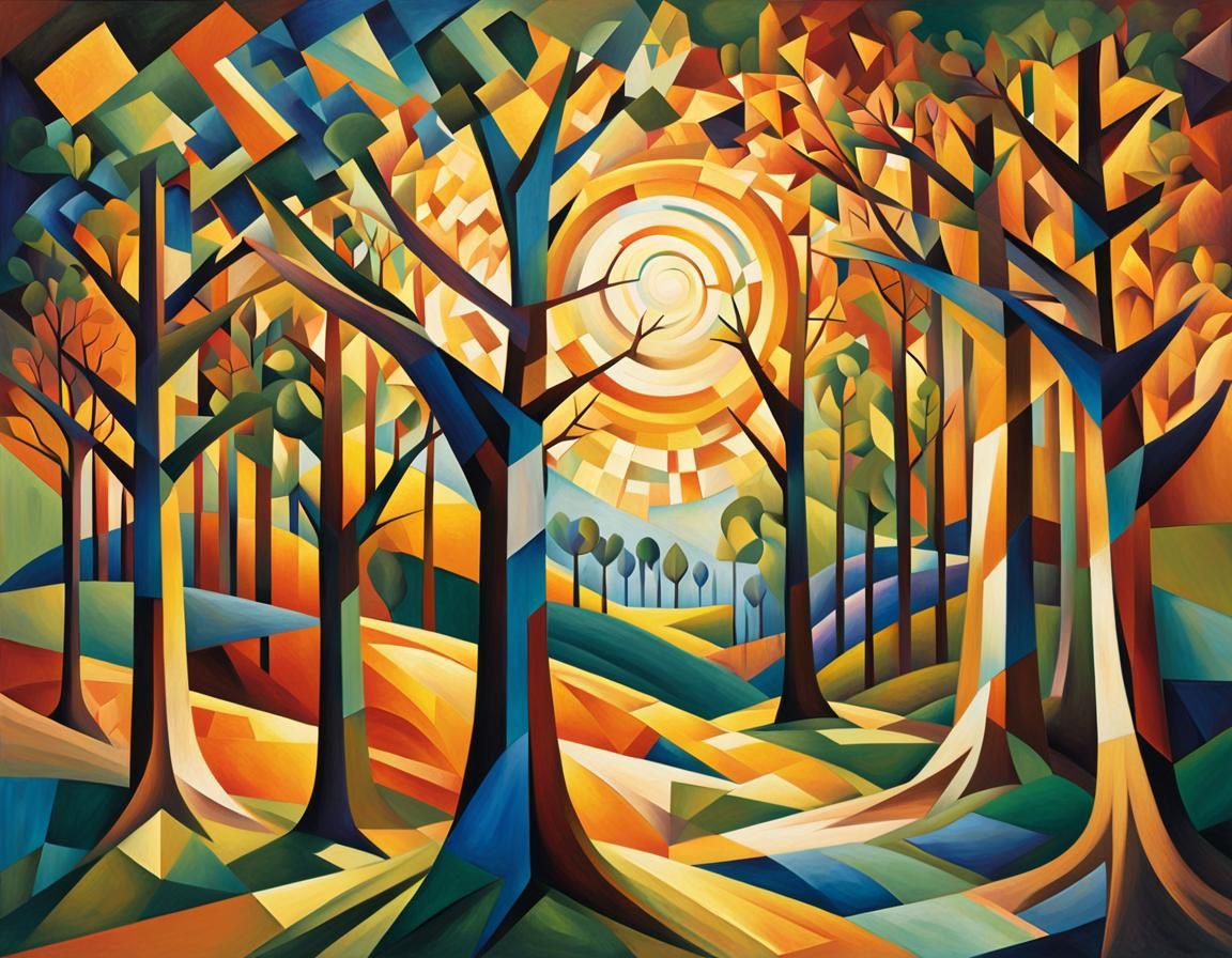 Cubist Trees with Fragmented Geometric Forms