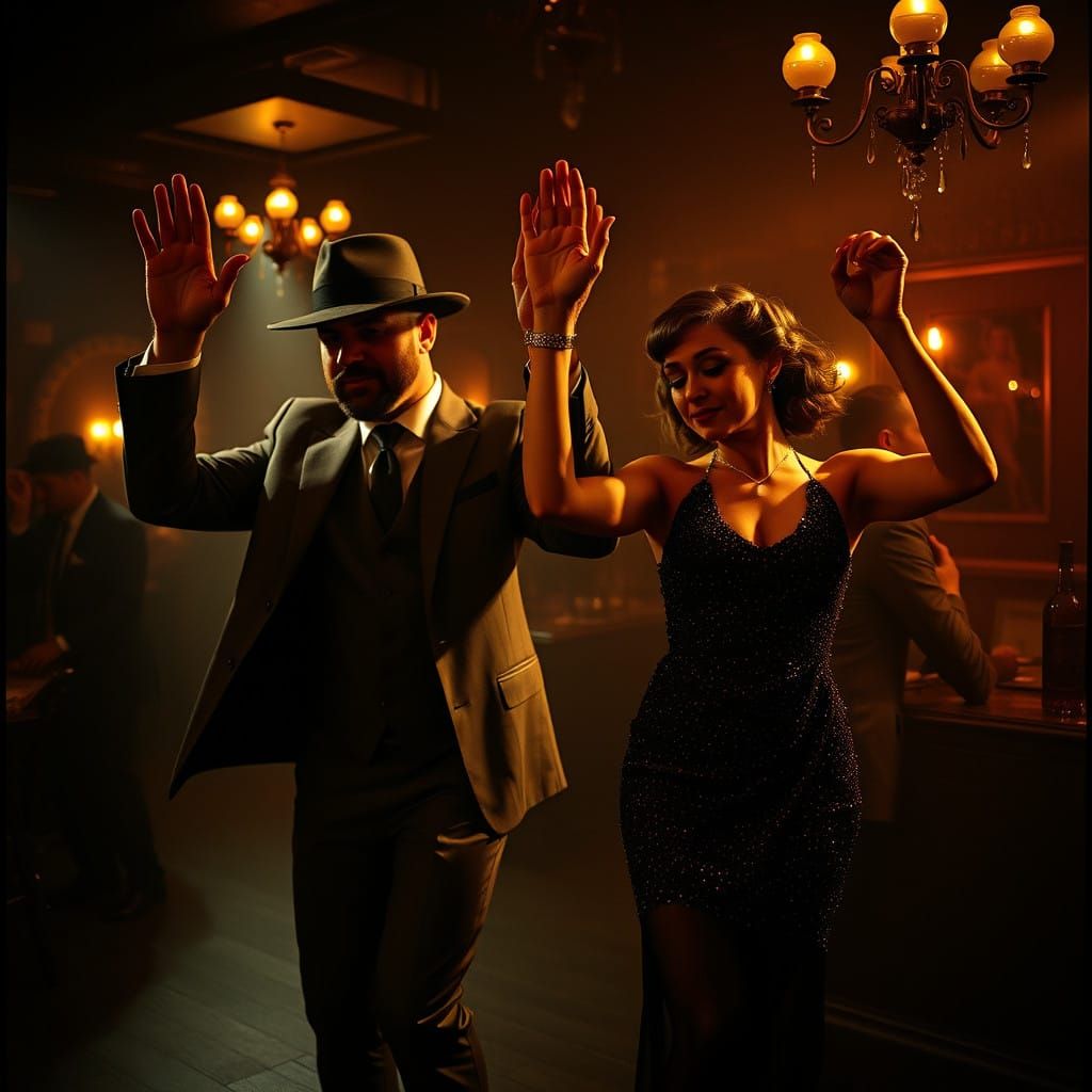 Glamorous Couple Dancing the Charleston in Vintage Jazz Club