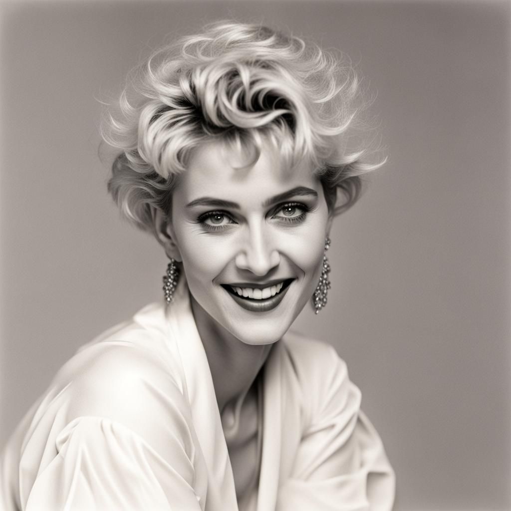 80s Blonde Madonna Smiling into the Camera
